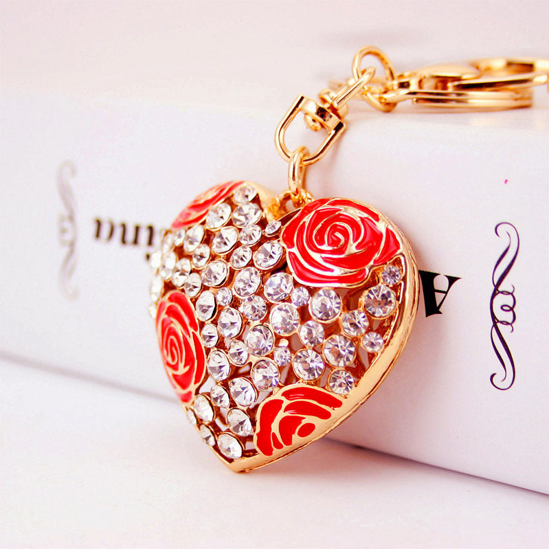 Wholesale Valentine's Day Creative Crystal Rose Alloy Keychain